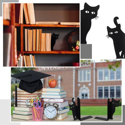 Geelin Peeping Cat Bookends Set of 2 Metal Book Ends for Shelves Bookshelf Home Office Desk Bookshelf Decor Gift for Cat Lovers and Reading Enthusiasts (Lovely Style) - style: Lovely Cat