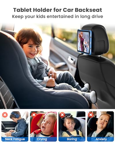 WONNIE Car Tablet Holder, Upgraded iPad Holders for Car Mount Headrest, iPad Mount Back Seat for Kids with Anti-Slip Strap, Silicone Holding Net/Fits All 7-12.9'' Tablets, 2 Pack - size: 2 Pack- fits 7-12.9" tablet
