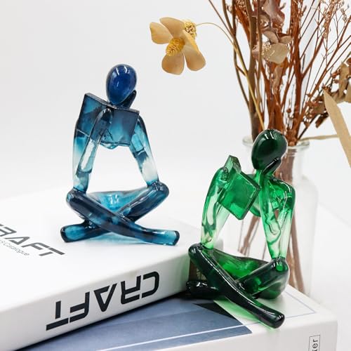 Reading Women Statue, Translucent Blue Resin Thinker Sculptures, Abstract Art Ornament, Modern Aesthetic Figurine Decoration for Home Living Room Bedroom Office Shelf Table Desk Bookshelf Decor - color: Blue, size: Right Hand