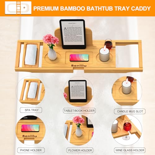 Premium Bamboo Bathtub Tray Caddy - Bath Tub Tray Table for Bathtub - Bath Caddy Tray for Bathtub, Expandable Size, Fits Most Bath Tubs - color: Natural(bamboo Wood Color)