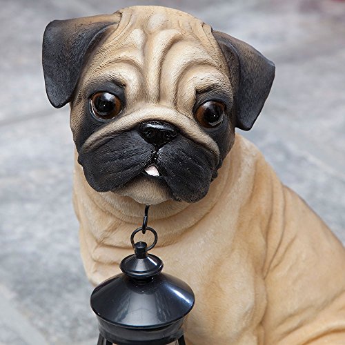 Bits and Pieces - Fawn Pug Solar Lantern Statue - Solar Powered Garden Lantern - Resin Dog Sculpture with LED Light - Outdoor Lighting and Décor - style: Fawn Pug Lantern