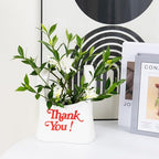 Handmade Ceramic Bag Flower Vase with Red “Thank You” Print | Glossy White Purse Vase for Modern Home Decor, Mantel, Kitchen, Living Room, Table Centerpiece