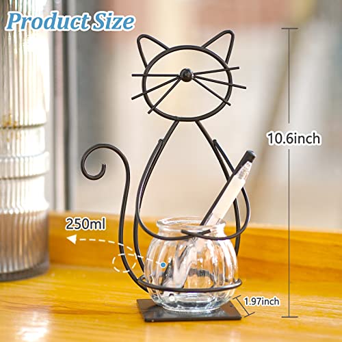 Desktop Glass Planter Vase Holder, Metal Cat Plant Terrarium Stand for Plants Creative Decorations for Home Patio Lawn Garden - color: Cat