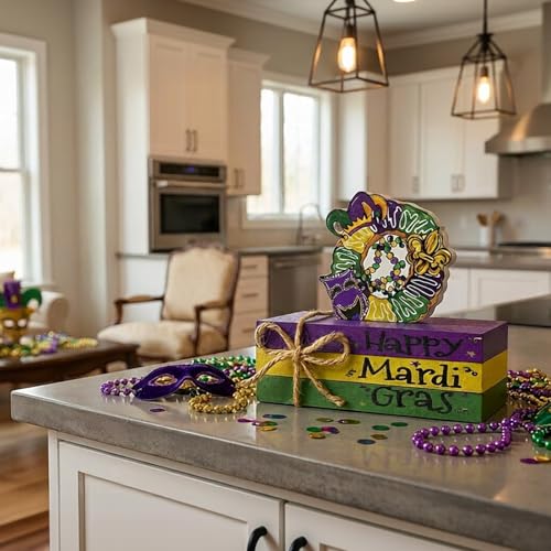 Smile Mardi Gras Wooden Decor, Wreath Mask & Fleur - de - Lis Books, Mardi Gras Indoor Decoration - style: Mask