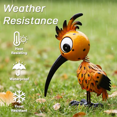 Metal Large Garden Statue,16.5" Orange Bird Statues and Sculptures for Outdoor Decor,Metal Yard Art Lawn Ornaments for Patio Backyard Decoration - color: Orange Bird