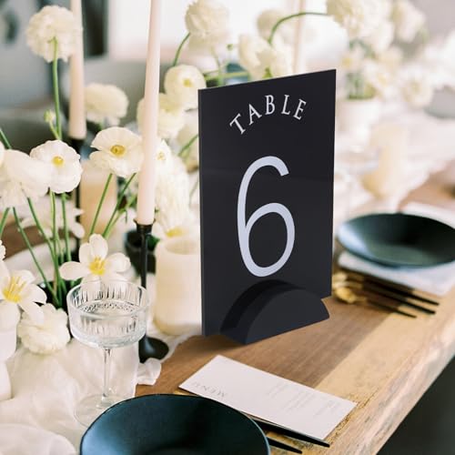 UNIQOOO 10 Pack 3.3" Arch Black Wood Stand with 1/8" Slot, for Wedding Acrylic Table Number Sign, Wedding Display Stand, Card Holder, Great for Bar Menu, Retail Sign, Party and Events - color: Acrh Black Wood