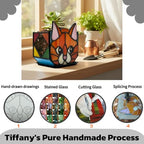 Star Orange Cat Planter, Stained Glass Flower Pot, Art Deco Style, Indoor Plant Container with Drainage Hole, 4.6x3x5.15 Inches - color: Orange