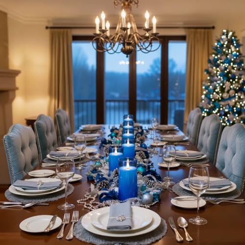 Homemory Blue Flickering Flameless Candles, Battery Operated Acrylic LED Pillar Candles with Remote Control and Timer, Blue Decor, Set of 5 - color: Blue