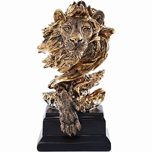 H&W Sandstone Lion - The King of Beasts - Statue Decoration for Home/Study/Living Room, Great Collectible Figurines, Best Gift for The Man, Golden Color (HH17-D2) - color: Golden