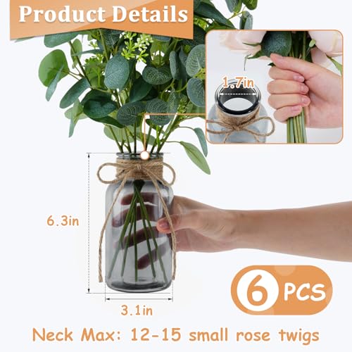 Vintage Glass Vases for Flowers, Set of 6 Grey Vases for Farmhouse Wedding Centerpiece Cylinder Bottle for Reception Table Decoration Home Decor Floral Arrangements - color: Gray, size: Large-6Pcs