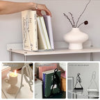 ALUA - Metal Bookend Modern Line Art Design Heavy-Duty and Scratch-Resistant Space-Saving Organizer (B, White)