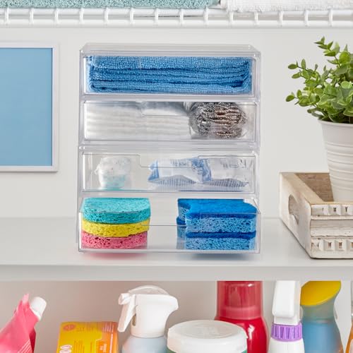STORi Chloe Space-Saving Clear Drawer Organizer (4 Wide Drawers) Sort Office, Kitchen, Beauty Supplies, Makeup, Pens, Jewelry, Stationary, Made in USA - style: 7.5"W x 1.5"H Drawers (Set of 4)