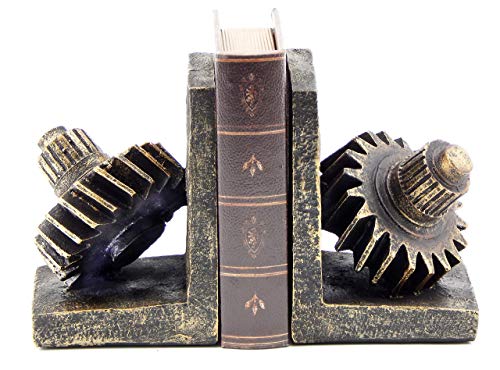 Bellaa 29578 Decorative Bookend Gear Book Ends Industrial Rustic Vintage Unique Heavy Statues Bookshelves Stopper Support Home Decor Accents - size: 6 inch x 4.5 inch x 4 inch