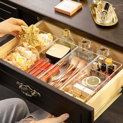 JessLab Acrylic Organizer, 2PK Cube Sections Makeup Organizer for Drawer, Makeup Organizer for Vanity, Countertop, Bathroom, Kitchen and Cabinet Storage(1+1 Compartment) - style: 1+1 Compartment