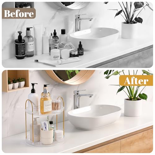 360° Rotating Makeup Organizer 2 Tier Large Capacity Perfume Skincare Tray for Dresser Spinning Bathroom Counter Organizer for Vanity Lazy Susan Turntable Storage for Kitchen, Clear - size: 2 Tier