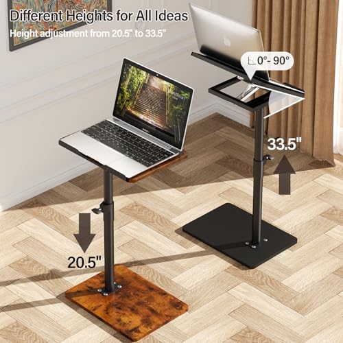 YUHFERA Sofa Armrest Tray Table for Couch - 360° Swivel Height Adjustable End for Small Spaces, Snack Side Table for Bed or Chair with Phone & Tablet Slot (Rich,Angle Adjustable) - color: Rich, size: Angle Tilt
