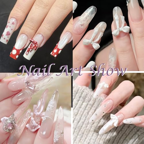 Laza 4pcs Silk Bowknot Silicone Nail Art Molds, Acrylic 3D Bowknot Nail Charms Molds Clear Modeling Templates Silicone Bow Pattern Nail Tools with Sculpture Pen for Salon Nail Design Resin Epoxy DIY - color: Silk Bowknot