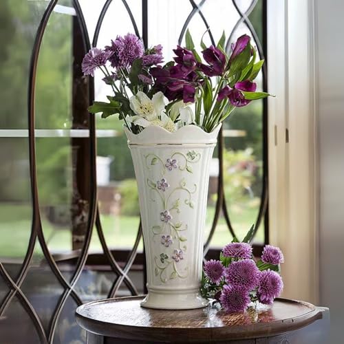 Belleek Irish Flax Vase - White Flower Vase Handcrafted Fine Parian China Irish Decor, 6" W x 9.5" H - size: 9.5-Inch
