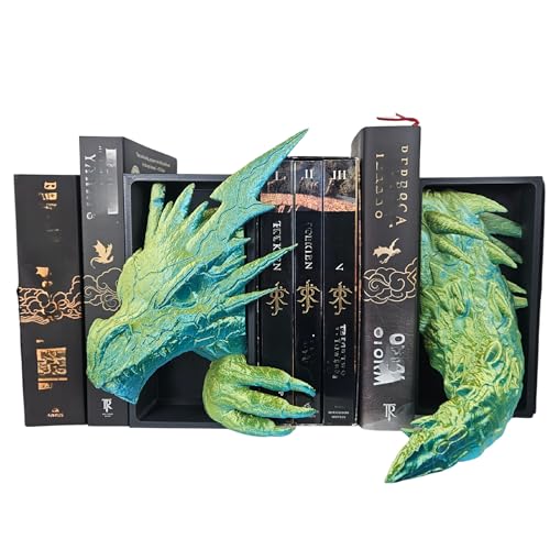 Dragons Awakening Book End – Fantasy Book Nook Insert for Dragon Readers – Unique Home Decor for Bookshelves & Libraries (Head and Tail - Lightning Dragon) - color: Head and Tail - Lightning Dragon