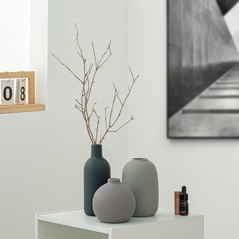 Ceramic Vase Set of 3 - Small Modern Minimalist Ceramic Bud Vases for Home Decor - Boho Aesthetic Flower Vases for Desk, Shelf & Table, Mantle, Bookshelf (Cute & Versatile) (Neutral Mix) - color: Neutral Mix