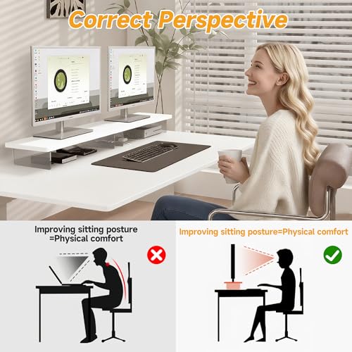 Computer Monitor Stands, Wood & Acrylic Computer Monitor Stand, Desk Monitor Stand Underneath Storage For Office, Home, School Supplies, 31.5" L (White) - color: White