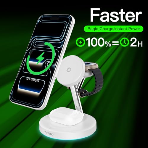New 3 in 1 Charging Station for Apple Compatible with Magsafe Charger Stand for iPhone 17 16 15 14 13 12 Wireless Charging Station for AirPods Wireless Charger for iWatch Series - color: White