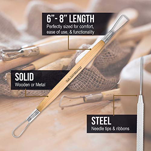 U.S. Art Supply Pottery & Clay Tools Set (12-Piece) - Includes Pottery Tools, Canvas Case for Sculpting, Ceramics, and Easy Storage & Transport - size: 12-Piece with Nylon Case