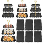 10 Pack Dessert Table Display Set - 4 x Three-Tier Square Cupcake Stands and 6 x Serving Trays, Elegant Tableware for Cakes, Cupcakes, Pastries, and Snacks, Perfect for Parties (Black) - color: Black