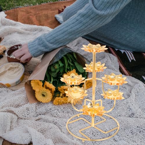 ABOOFAN Lotus Eternal Light Candle Holder Set 9.05In Vintage Brass Tea Light Stand for Buddhist Offering and Home Decor 2-Pack Metal Lotus Flower Candle Holders