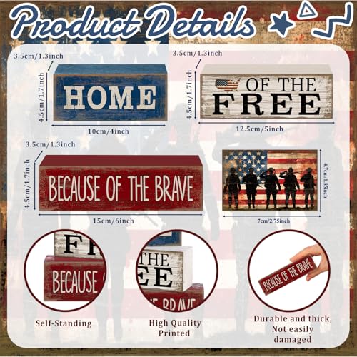 4 Pcs Patriotic Memorial Day Decorations 4th of July Tabletop Decorations Red White Blue Table Centerpieces Fourth of July Wooden Sign for Office Tiered Tray Home Shelf 250th Anniversary - style: Memorial Day