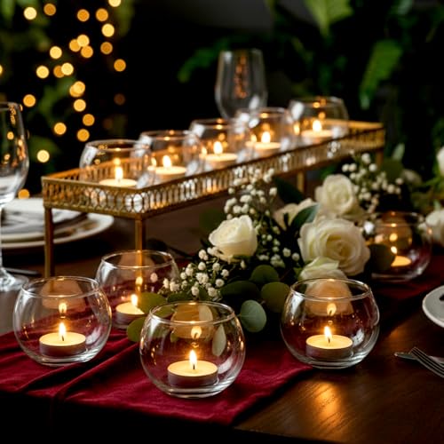 LAMORGIFT 12 Pcs Tealight Candle Holder- Round Clear Candle Centerpieces for Tables, Wedding Shower, Bridal Shower Table Decorations - color: Clear