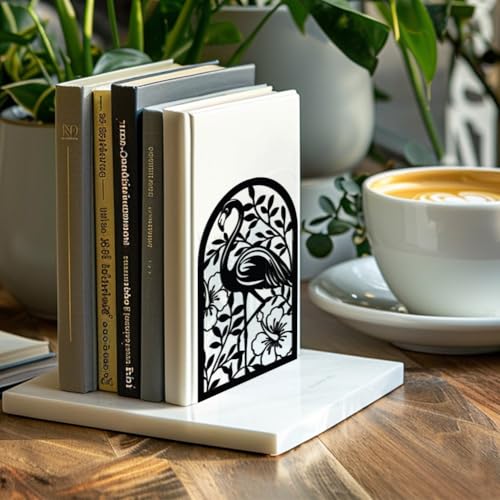 Peacoblue Metal Bookends for Shelves, Modern Decorative Heavy Duty Study Book Support Stoppers for Office, Desk, Shelf, Room 5.3"x4.3"x7.9" Cast Iron Bookends, 1 Pair (Flamingo and Tropical Plant) - style: Flamingo and Tropical Plant