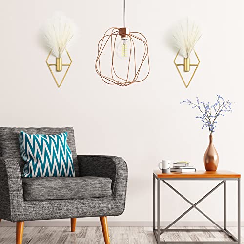 Peryiter 2 Pcs Boho Wall Decor Metal Gold Wall Art Hanging Planters with Artificial Pampas Modern Home Decor Display Art for Living Room Bedroom Bathroom(Rhombus) - style: Rhombus