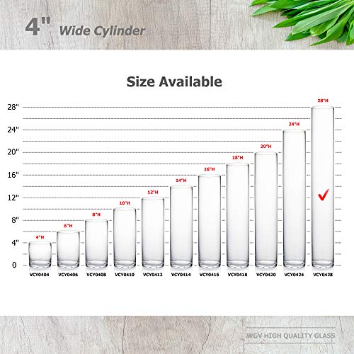 WGVI Quality Thick Weighted Tall Clear Cylinder Glass Vases, 4" W x 28" H, Flower Arrangement Floating Candle Holders Wedding Centerpieces Event Floral Container Floor Display Home Décor, 1 Piece - size: 4"x28"H