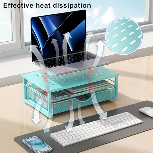 gianotter Computer Monitor Stand Riser, office organizer with Drawer, Office Organizers Storage for Classroom Office Supplies (Blue) - color: Blue