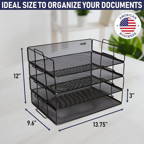 Stackable Paper Tray Desk Organizer, 4-Tier Metal Mesh Letter Organizers for Business, Home, School, or Store Use, Organizes Files, Folders, Letters, Paper, Binders, Multi-Functional Desktop Storage - color: Black