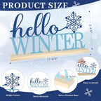 COCHIE Metal Hello Winter Sign, Snowflake Table Centerpieces Decorations for Home, Office, Shelf, Mantel, Indoor, Navy Blue Party Decor Supplies (Winter) - style: Winter