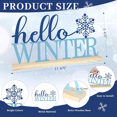 COCHIE Metal Hello Winter Sign, Snowflake Table Centerpieces Decorations for Home, Office, Shelf, Mantel, Indoor, Navy Blue Party Decor Supplies (Winter) - style: Winter