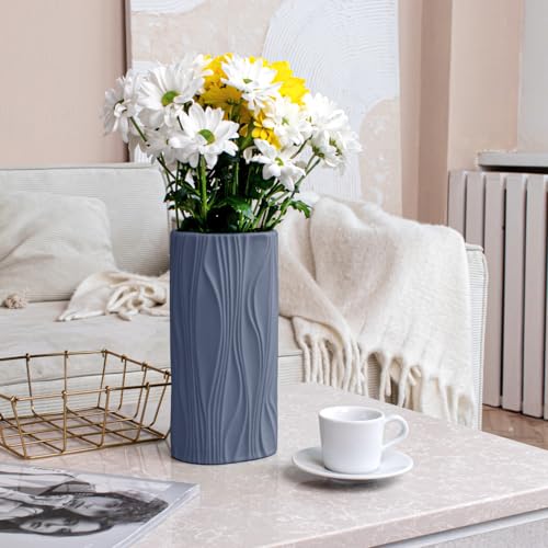 Navy Blue Vase - Blue Ceramic Vase - Cute Flower Vase for Bouquet - Modern Vases for Home Decor - Navy Blue Centerpieces - Jarrones Decorativos para Sala - color: Blue