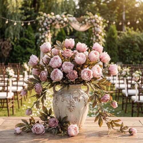 Thiccywoov 8 Pcs Artificial Peonies Stems Flowers Vintage Faux Peonies Stems Real Look Fake Peony Branches for Vase Filler DIY Bouquet Weeding Registry Centerpieces Bridal Shower Gifts Home Decor - color: Brownish