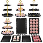 Kootek Dessert Cupcake Stand, 10pcs Dessert Table Display Set, 3 Tiered Cup Cake Holder Tower Stand Riser& Cookie Serving Trays for Wedding, Tea Party, Birthday, Baby Shower - color: Gold & Black, size: 10 Set