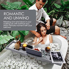 Foldable Bathtub Caddy Tray, Bamboo Bath Tub Tray Table for Tub with Wine Glass Holder Book Phone Tablet Holder with Extending Sides, Adjustable Bathroom Bathtub Free Soap Holder Gift Idea (Grey) - color: Gray