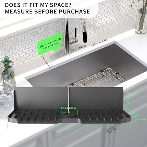 LVJING 17” x 5.5” Silicone Faucet Handle Drip Catcher Tray Mat, Silicone Faucet Mat Dish Soap Sponge Holder for Kitchen Sink, Drying Mat for Kitchen Counter Bathroom Kitchen Sink Splash Guard - Black - size: 17” Black