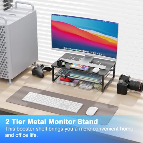 gianotter Desk Organizers and Accessories, 2-Tier Metal Monitor Stand Riser, Desk Organizer for Monitor, Office Desk Storage Organizer for Office Supplies (Black) - color: Black