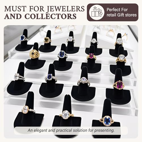 RJ Displays 6 Pcs Black Velvet Rings Display Stand, Jewelry Holder Organizer for Wedding, Showcase & Selling-Perfect Ring Display Case-Jewelry Ring Organizer holder-Perfect Rings stand for vendors - size: Pack of 6