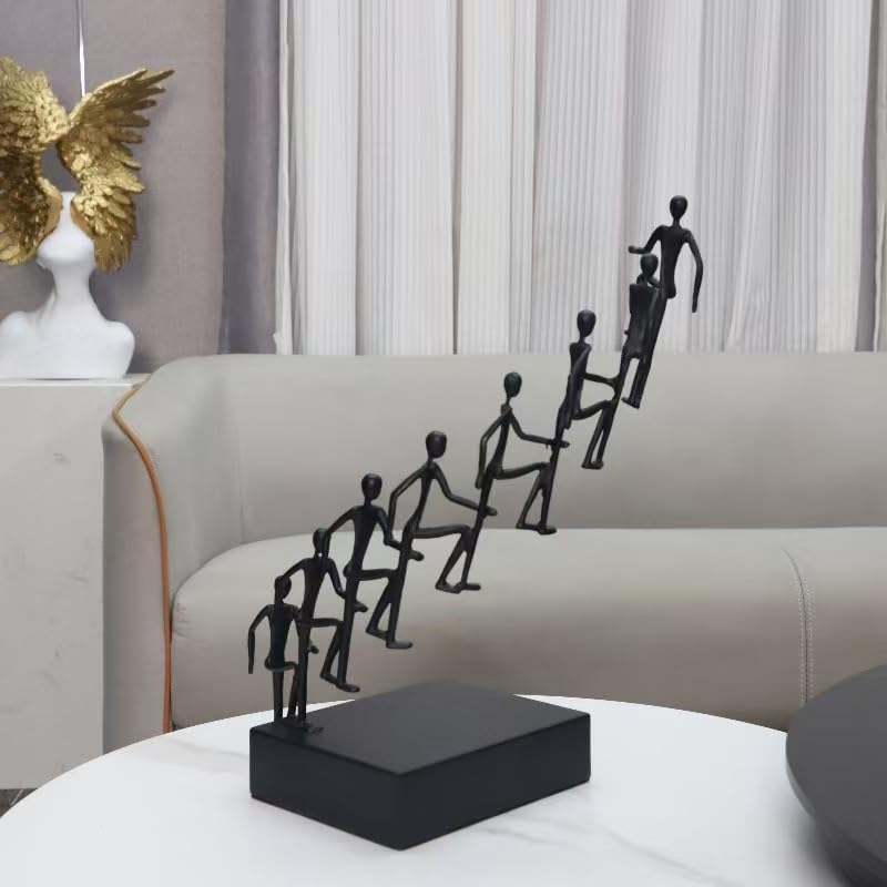 Modern Minimalist Abstract cast Iron Climbing Figures Sculpture, Black Metal Art Statue, Desktop Office Decor