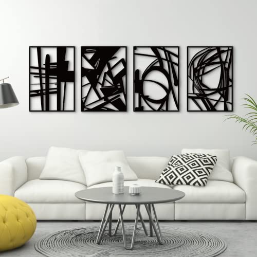 Glamativity Large 4 Pack Black Abstract Metal Wall Art, Minimalist Décor Single Line Art Wall Décor, 3D Textured Metal Wall Sculptures, for Living Room Bedroom Bathroom Study Room (Black, L Size 22.5 - color: Black Abstract, size: L Size 22.5 x 15.7''