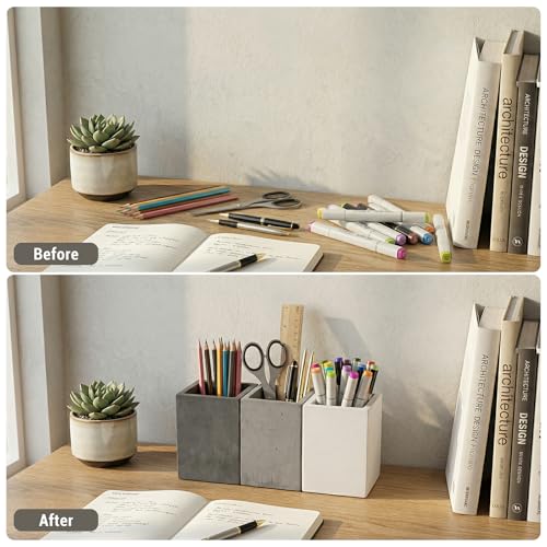 MyGift Pen Holder Pencil Holder For Desk,Pen Cup Holder For Desk,Concrete Desktop Pencil Cup,Modern Gray-Tone,Set of 3 - color: White-Gray-Black