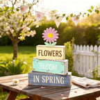 Spring Decoration Wooden Tiered Tray Decor – Daisy Flower Spring Stacked Block Sign – Farmhouse Tabletop Floral Spring Decor for Shelf Mantel Seasonal Home Display - style: Floral
