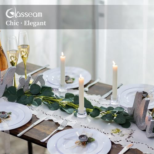 Glass Candlestick Taper Candle Holder: Glasseam Set of 2 Small Candle Holders for Candlesticks, Modern Crystal Clear Tapered Candle Stick Holder for Wedding Dining Table Centerpiece Christmas Decor - color: Clear